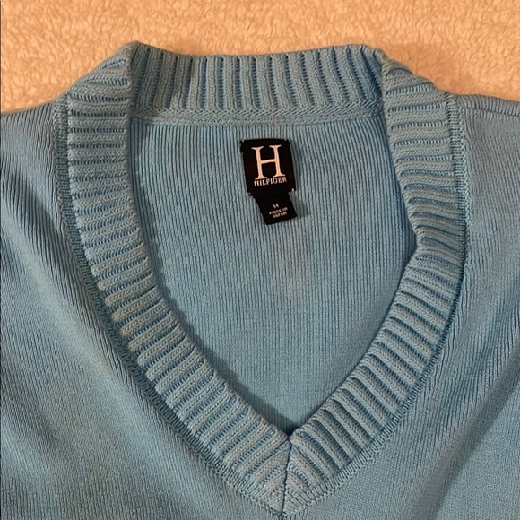 Tommy Hilfiger Blue V-Neck Sweater with Ribbed Details - Picture 3 of 4